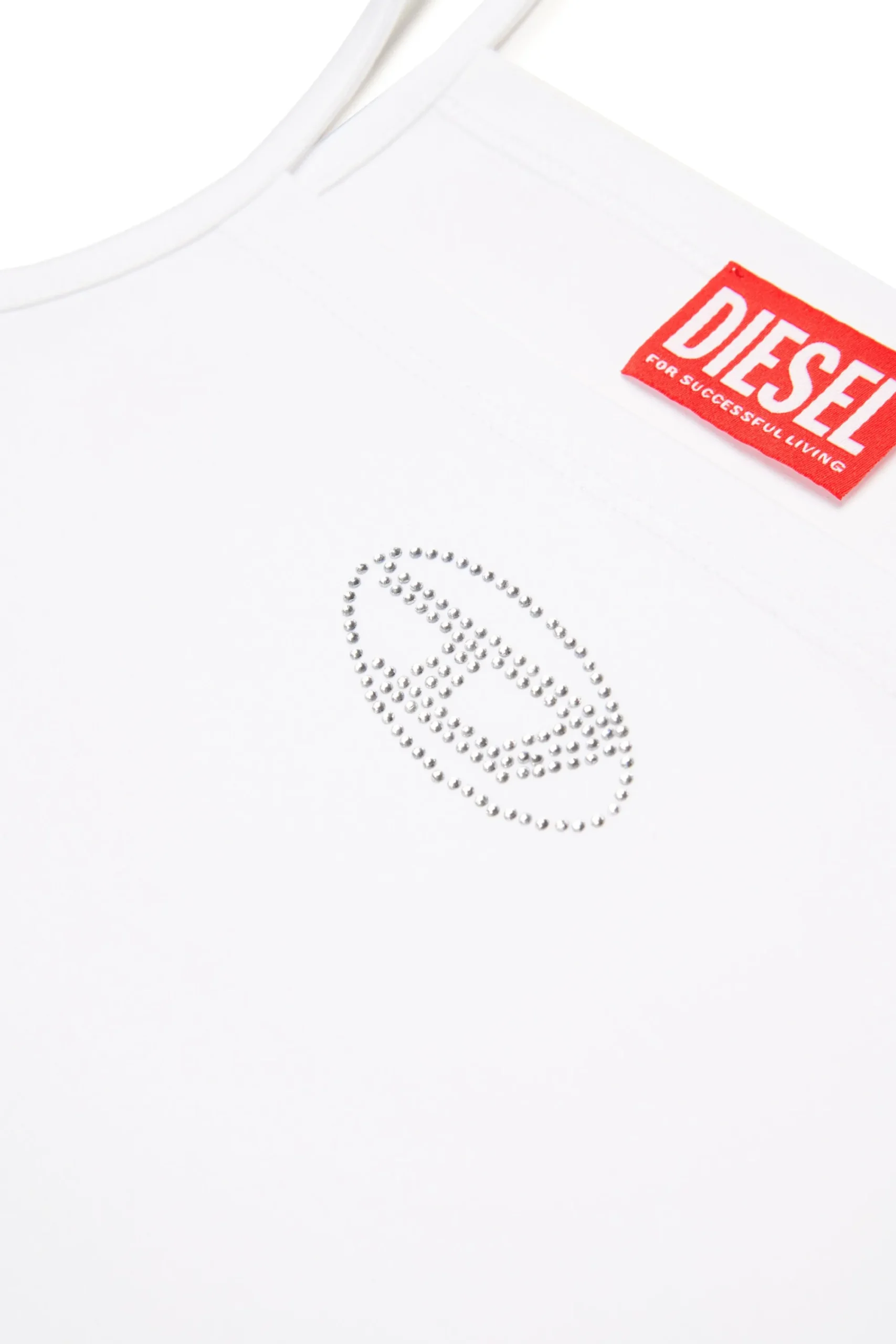 T-Shirts | Oval D By Diesel>DIESEL Sleeveless top with rhinestone Oval D logo white