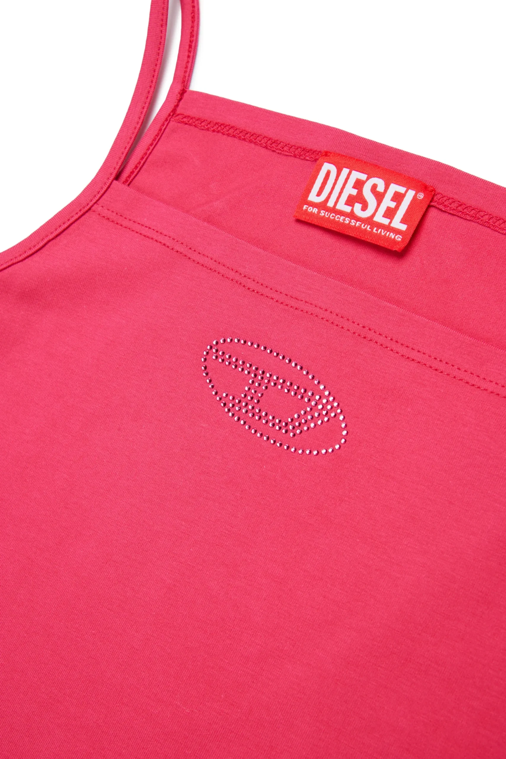 T-Shirts | Oval D By Diesel>DIESEL Sleeveless top with rhinestone Oval D logo strawberry pink