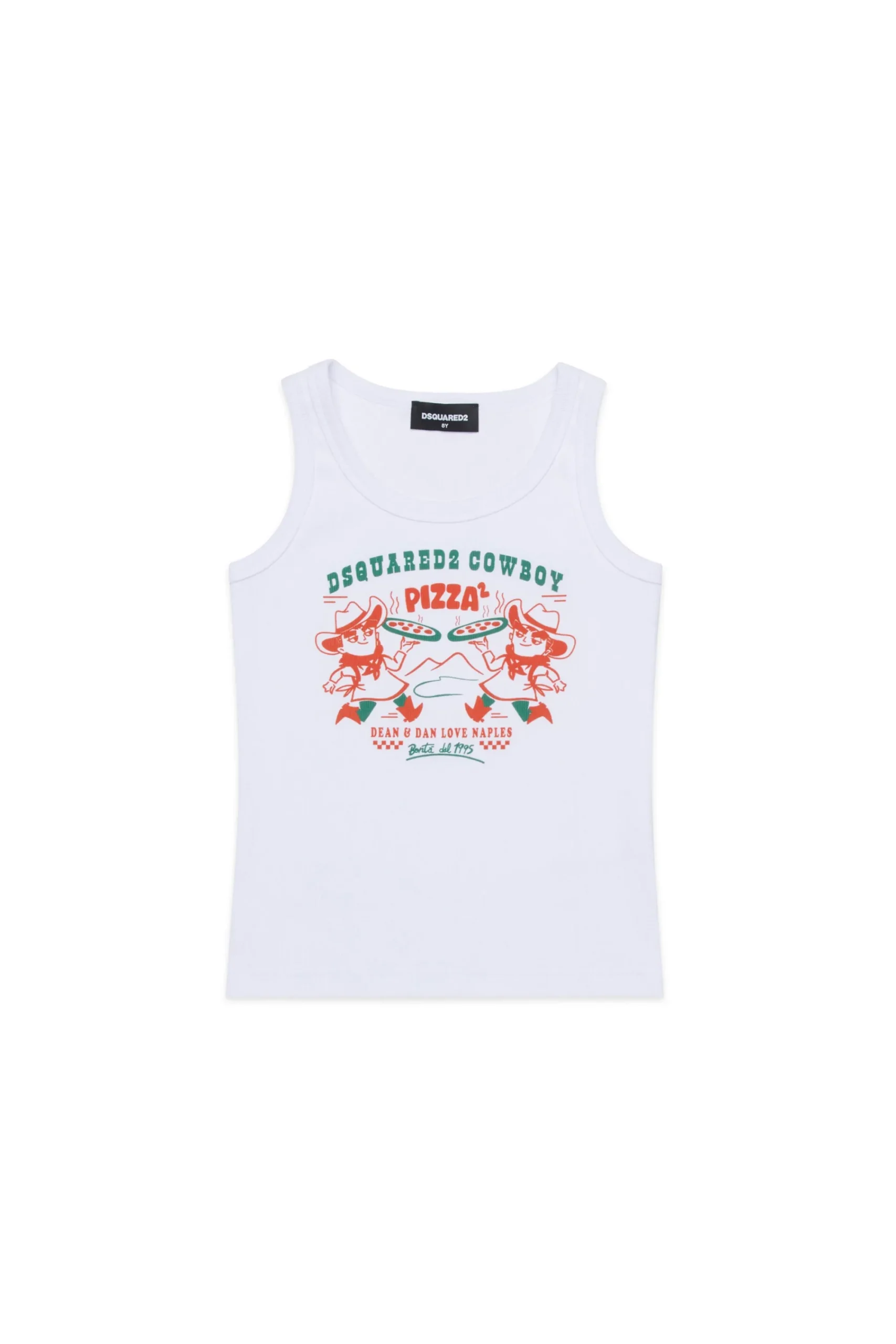 T-Shirts | T-Shirts>DSQUARED2 Sleeveless T-shirt with Cowboy Pizza graphics white