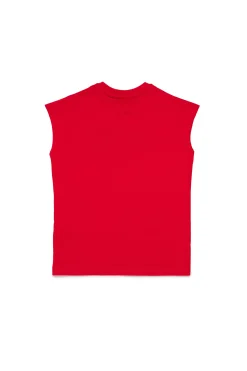 T-Shirts | Logomania>DSQUARED2 Sleeveless T-shirt with Milano logo tango red