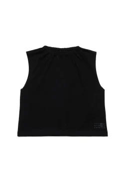T-Shirts | T-Shirts>MM6 MAISON MARGIELA Sleeveless T-shirt with gathers black