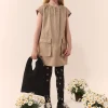 Dresses>MM6 MAISON MARGIELA Sleeveless twill dress with pockets beige