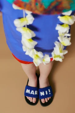 Slippers And Sandals | Slippers And Sandals>MARNI Sponge slide slippers with maxi logo cobalto blue
