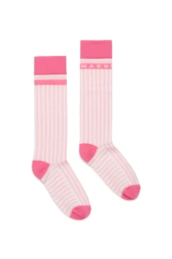 Socks | Party Looks>MARNI Striped nylon socks light pink