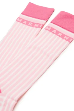 Socks | Party Looks>MARNI Striped nylon socks light pink