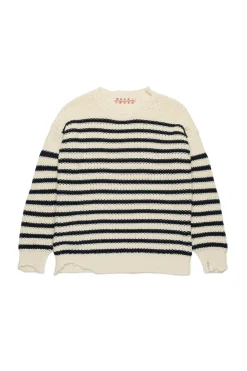 Knitwear | Knitwear>MARNI Striped pullover with rips blue navy
