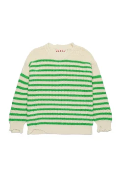 Knitwear | Knitwear>MARNI Striped pullover with rips apple green
