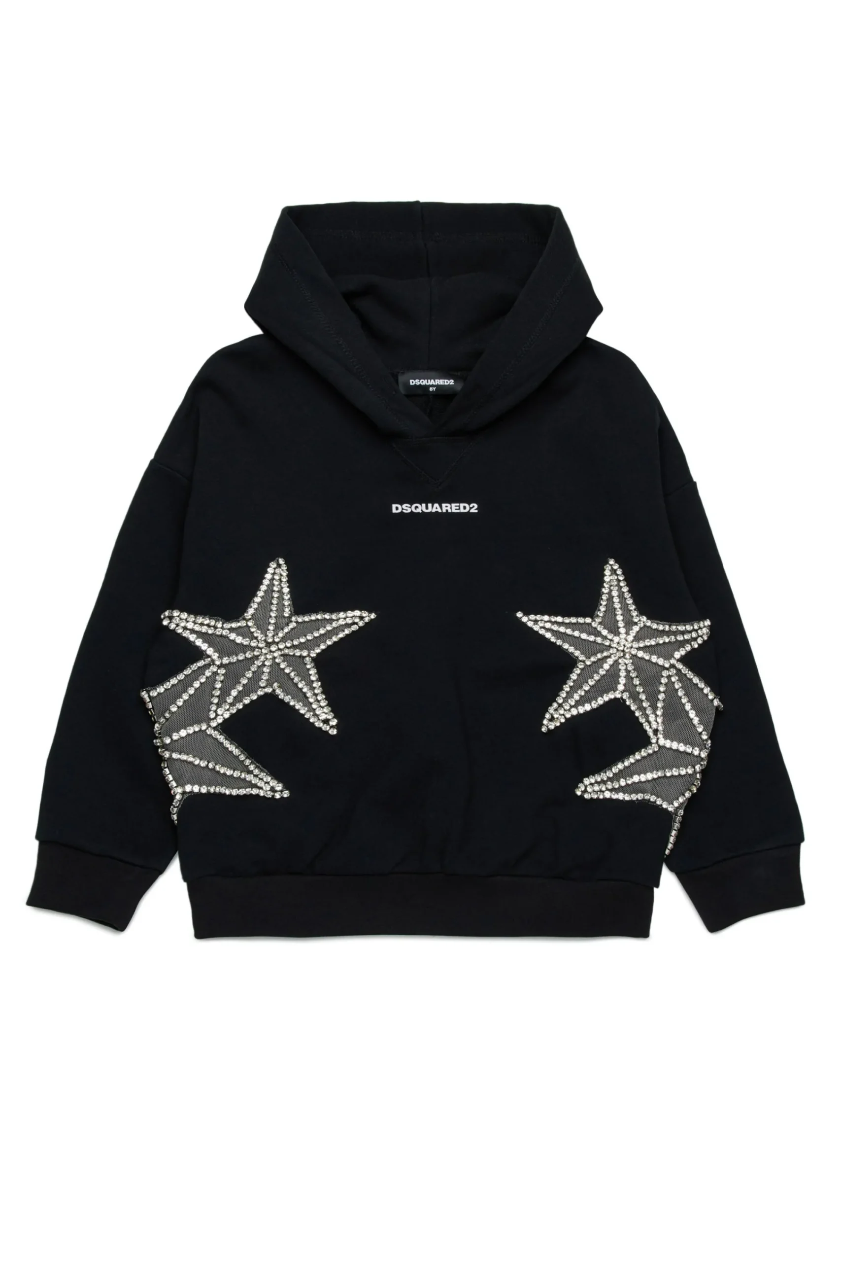 Sweatshirts>DSQUARED2 Sweatshirt with mesh and crystals stars black