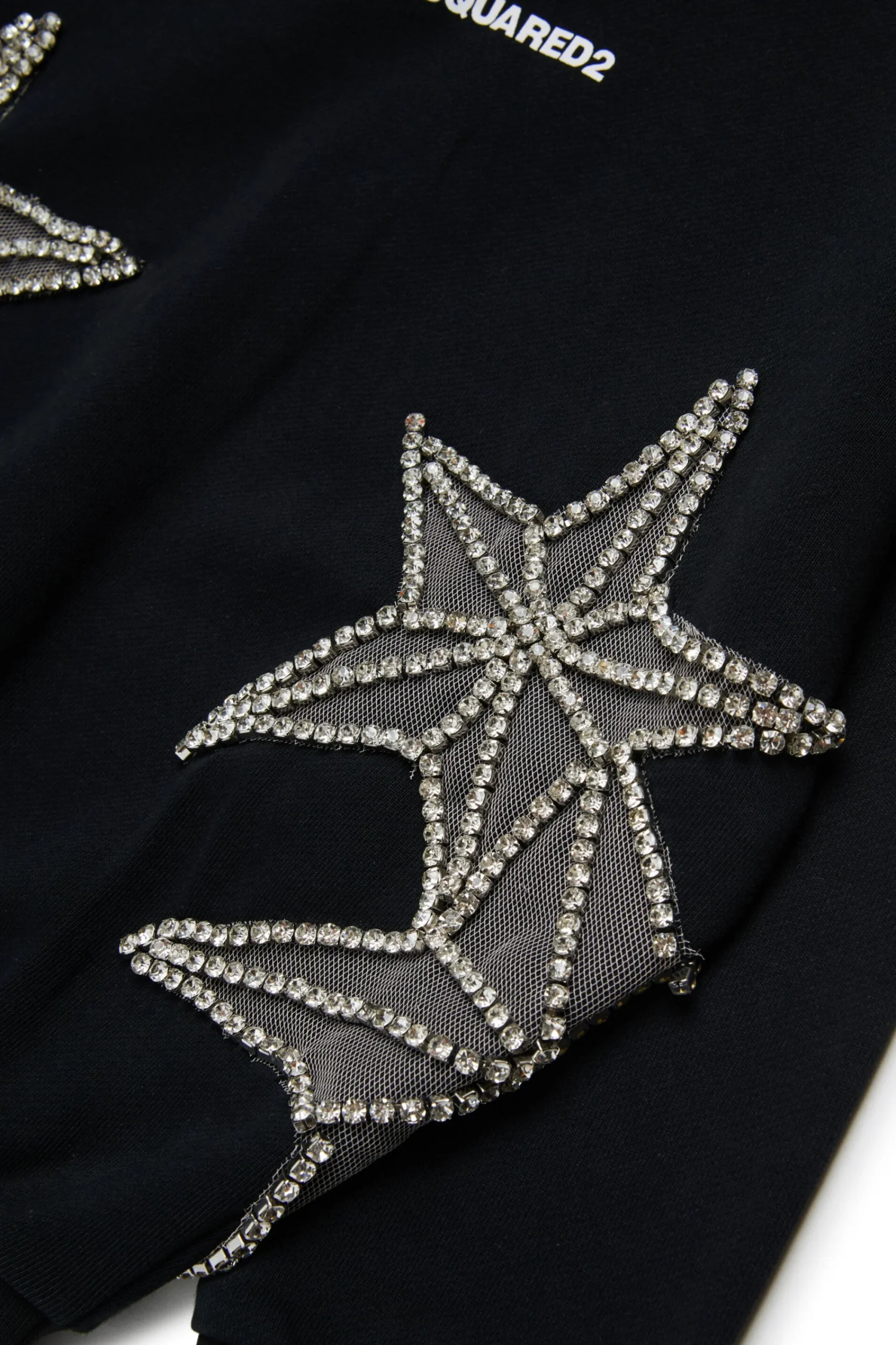 Sweatshirts>DSQUARED2 Sweatshirt with mesh and crystals stars black