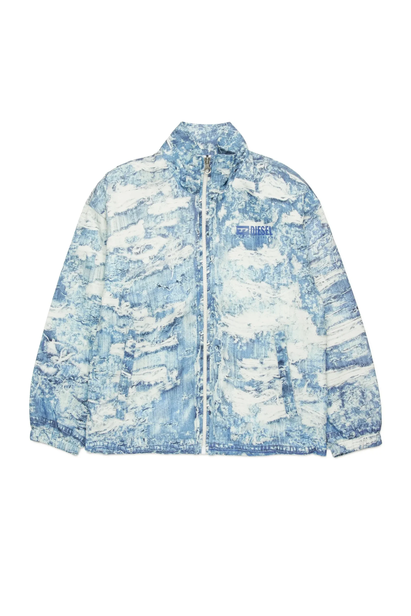 Jackets And Padded Jackets>DIESEL Torn denim-effect windbreaker jacket blue denim