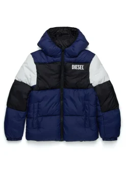 Jackets And Padded Jackets | Jackets And Padded Jackets>DIESEL Tricolor padded jacket with logo blue peacoat