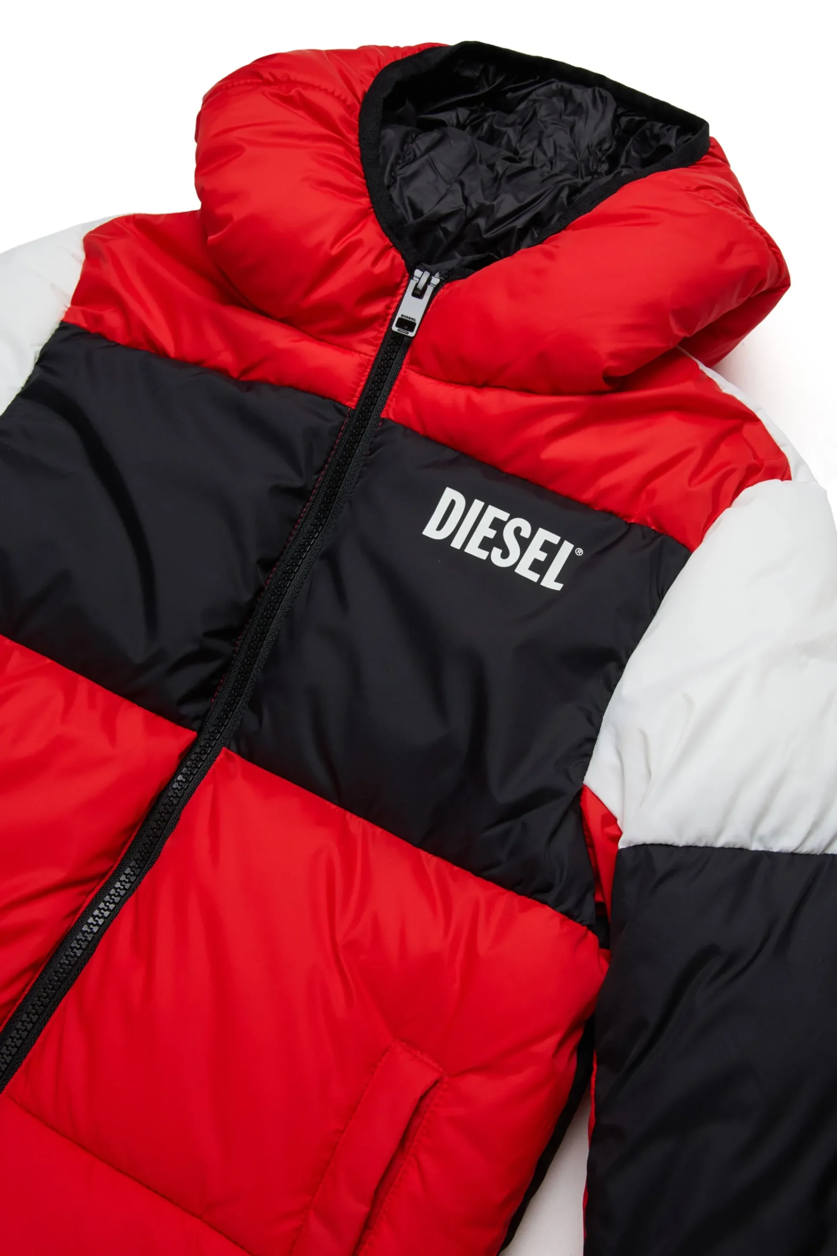 Jackets And Padded Jackets | Jackets And Padded Jackets>DIESEL Tricolor padded jacket with logo carnation red