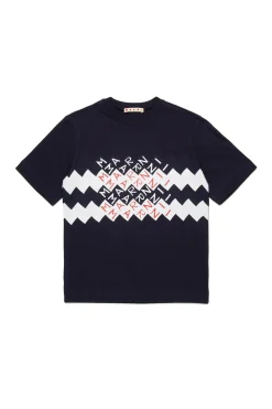 T-Shirts | T-Shirts>MARNI T-shirt branded with Promenade logo blue navy