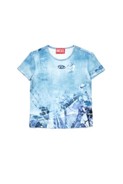 T-Shirts>DIESEL T-shirt with allover Camouflower graphics blue denim