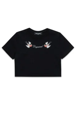 T-Shirts>DSQUARED2 T-shirt with Birds print black