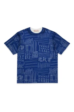 T-Shirts | T-Shirts>MARNI T-shirt with Black Board graphic blue