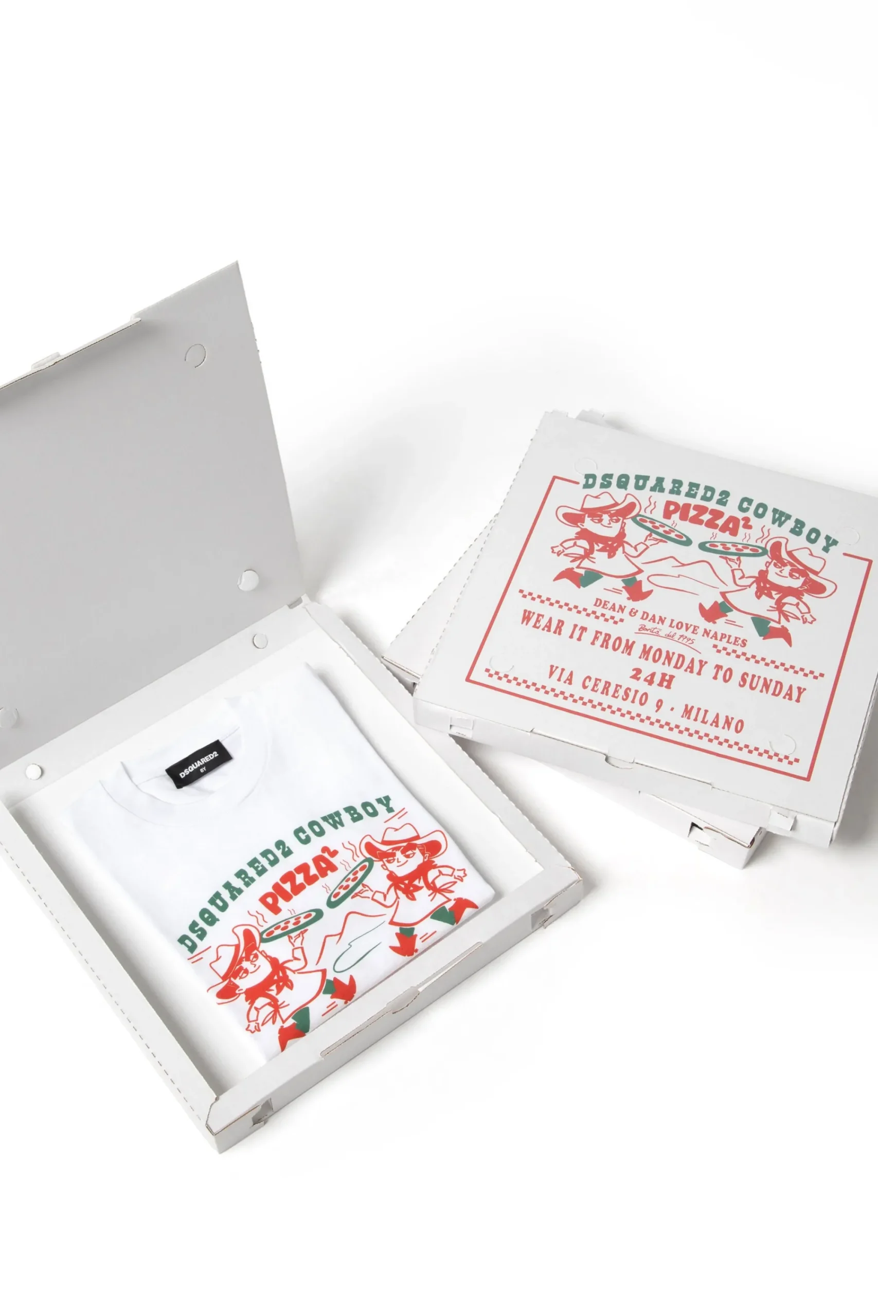 T-Shirts | T-Shirts>DSQUARED2 T-shirt with Cowboy Pizza graphics white