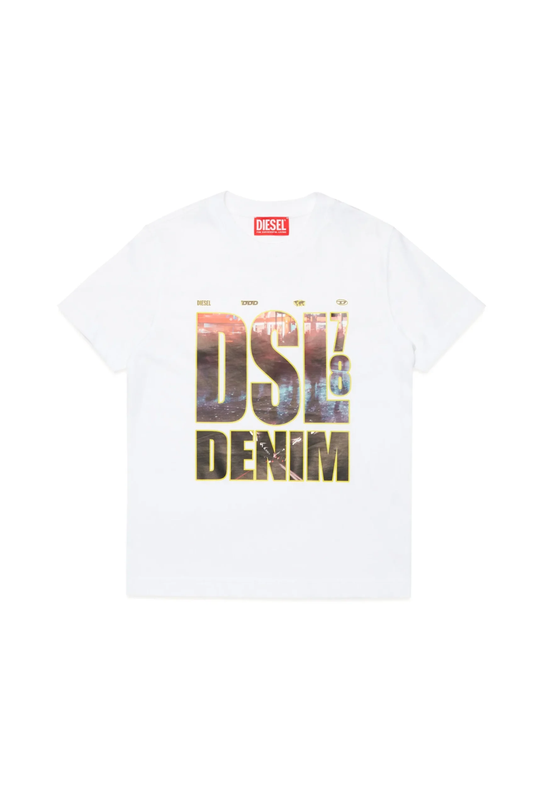 T-Shirts>DIESEL T-shirt with DSL78 Denim print white