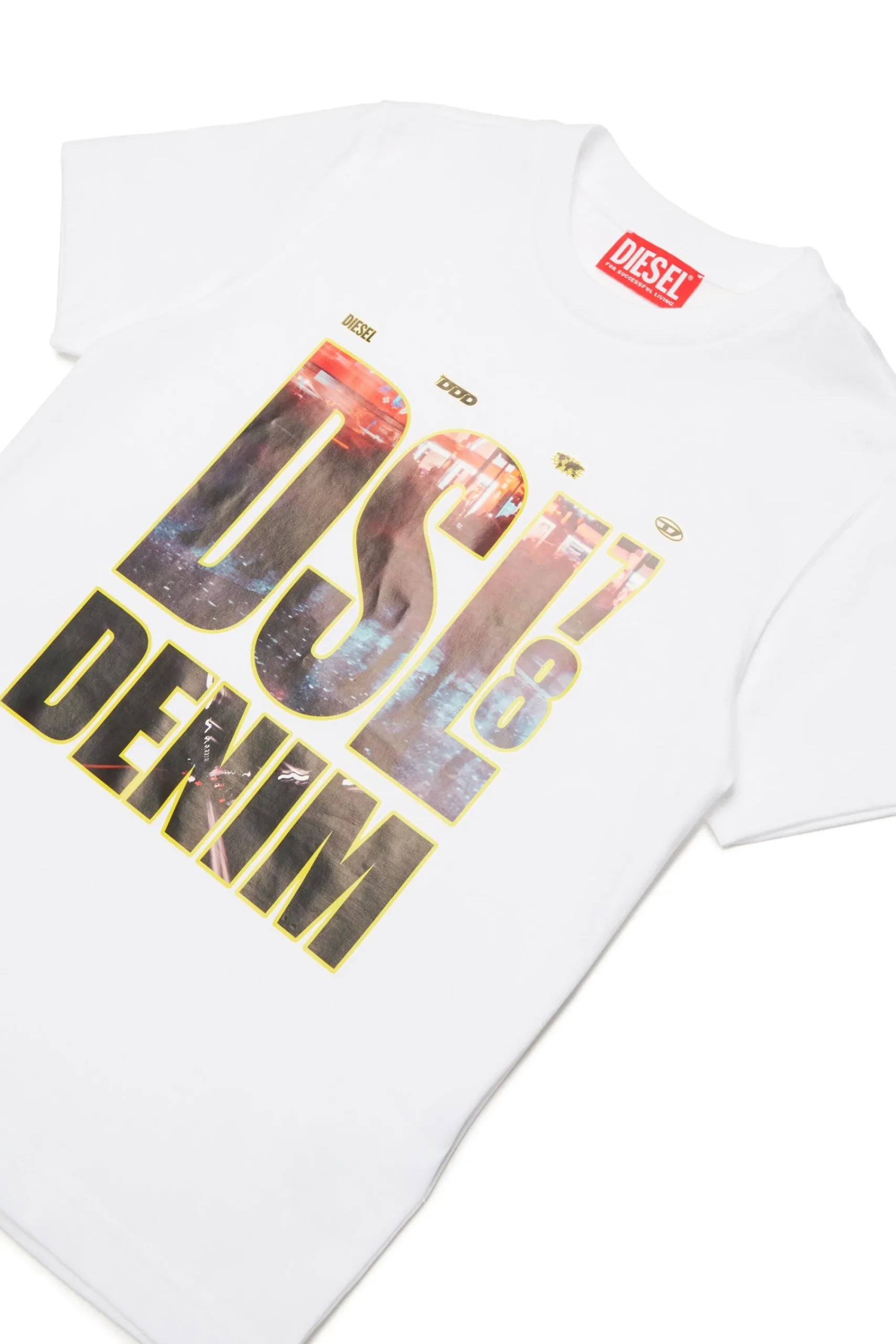 T-Shirts>DIESEL T-shirt with DSL78 Denim print white