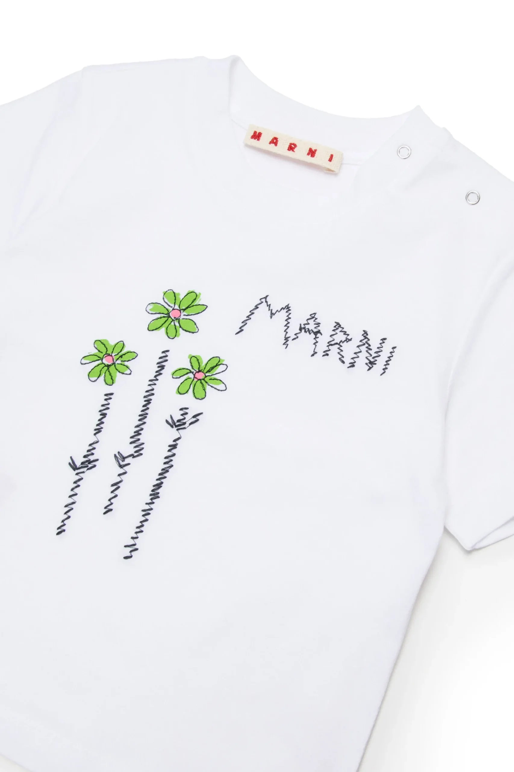 T-Shirts>MARNI T-shirt with embroidered flowers white