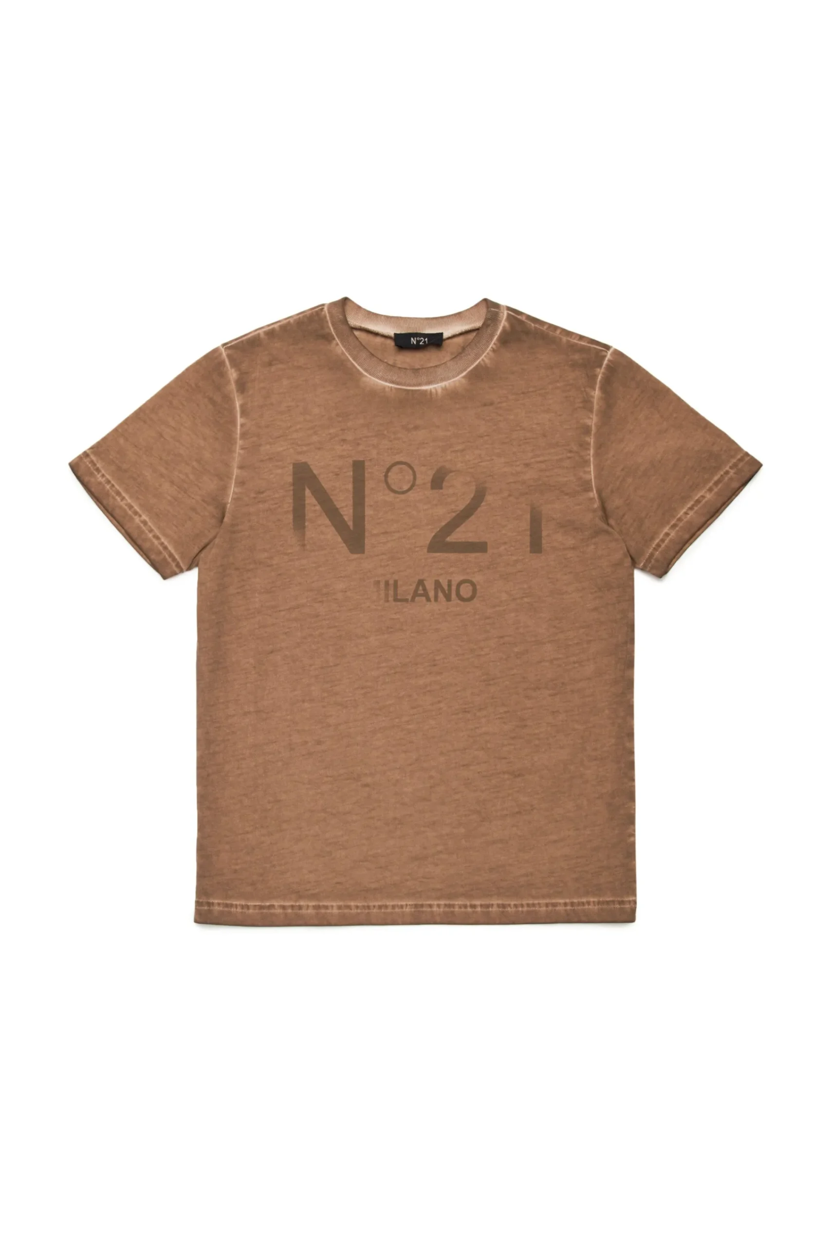 T-Shirts>N°21 T-shirt with faded logo buckthorn brown