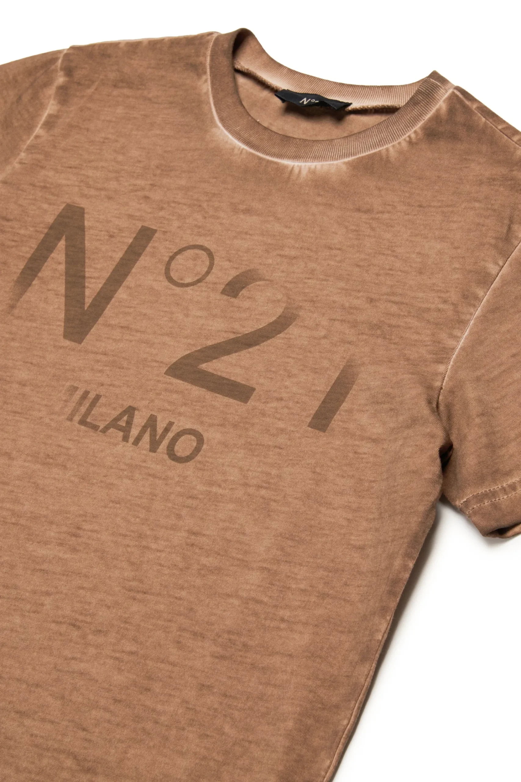 T-Shirts>N°21 T-shirt with faded logo buckthorn brown
