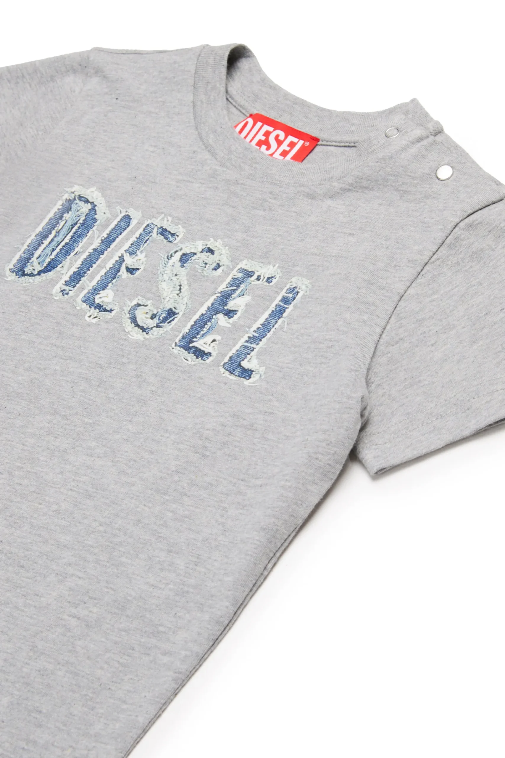 T-Shirts | Logomania>DIESEL T-shirt with graphic denim effect grey melange