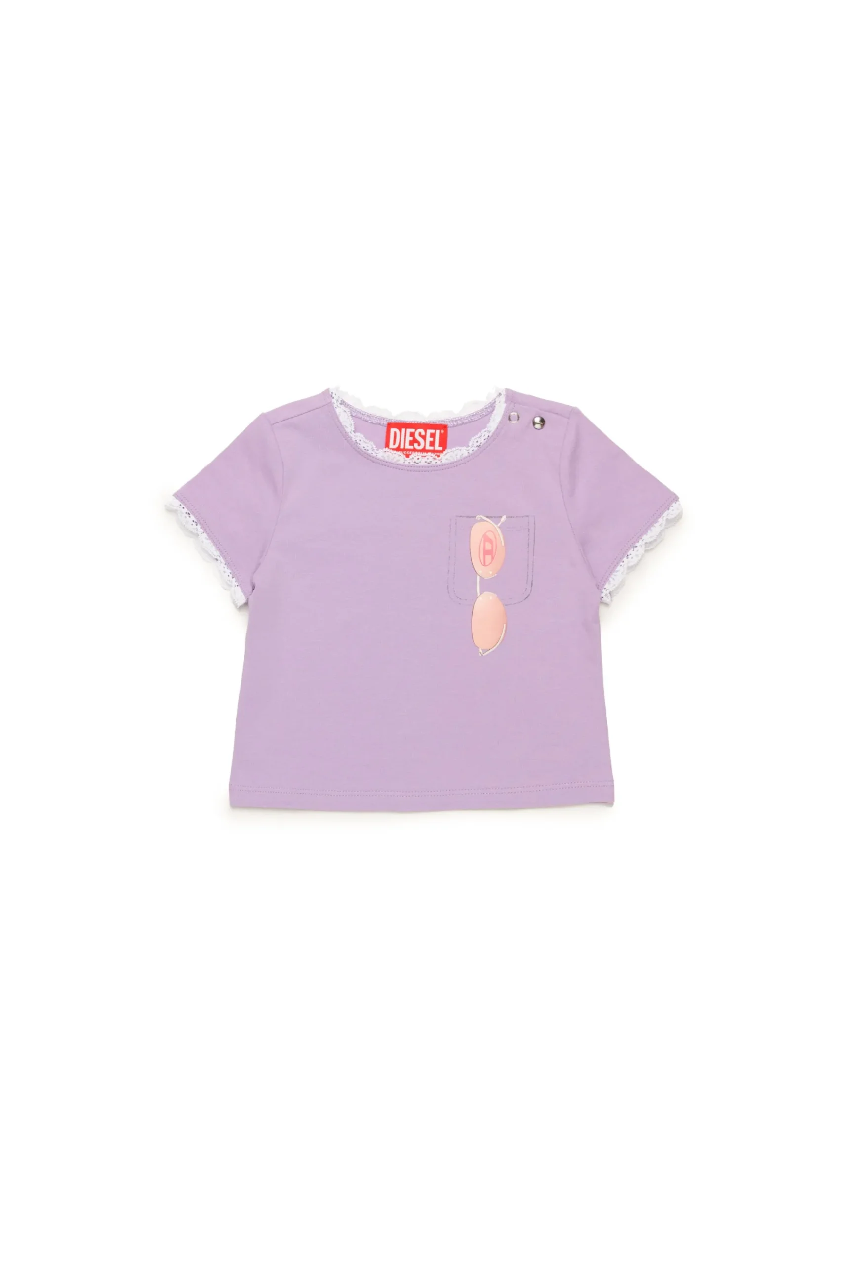 T-Shirts>DIESEL T-shirt with lace and Sunglasses graphics lavender