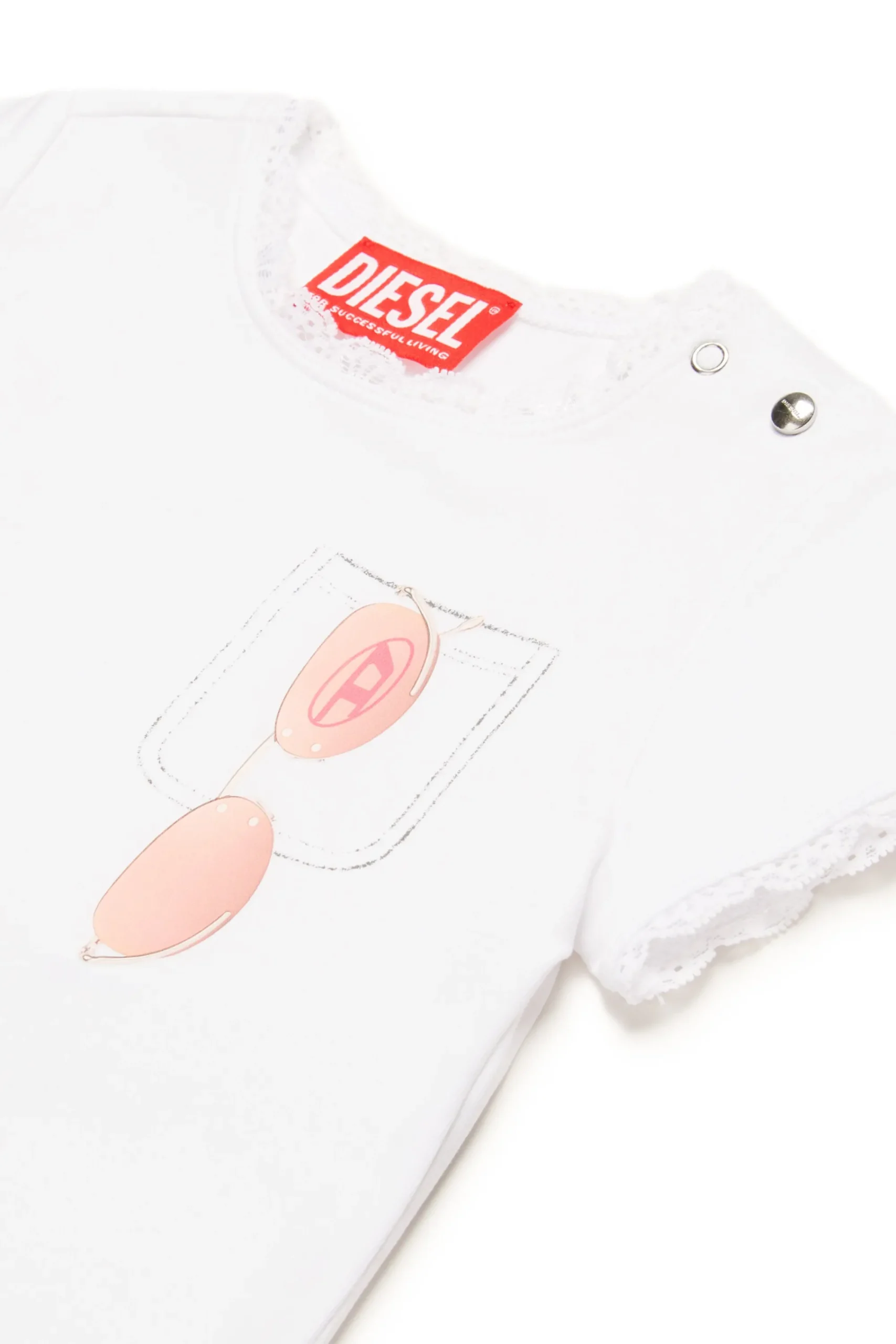 T-Shirts>DIESEL T-shirt with lace and Sunglasses graphics white
