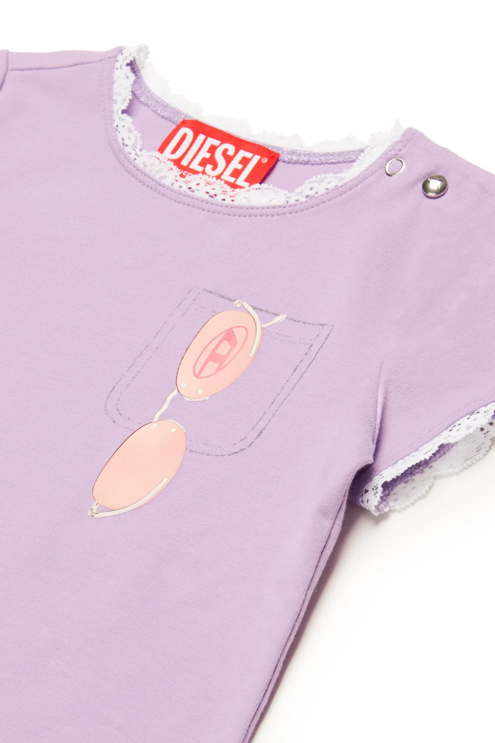 T-Shirts>DIESEL T-shirt with lace and Sunglasses graphics lavender