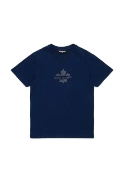 T-Shirts | Activewear>DSQUARED2 T-shirt with Maple Leaf dark blue