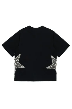 T-Shirts>DSQUARED2 T-shirt with mesh and crystals stars black
