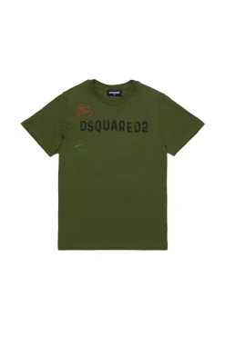 T-Shirts | Logomania>DSQUARED2 T-shirt with Passport graphics dark olive green