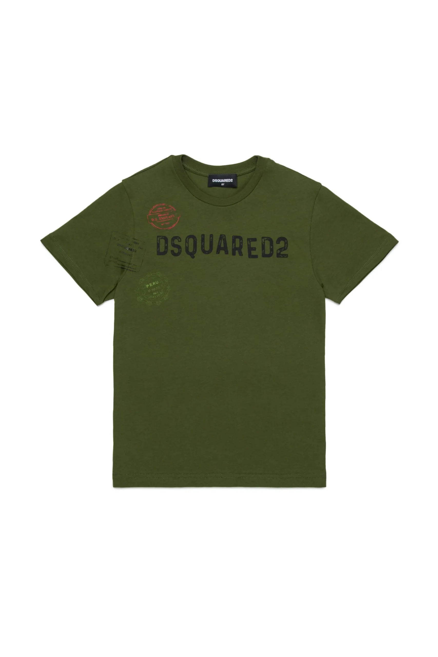 T-Shirts | Logomania>DSQUARED2 T-shirt with Passport graphics dark olive green