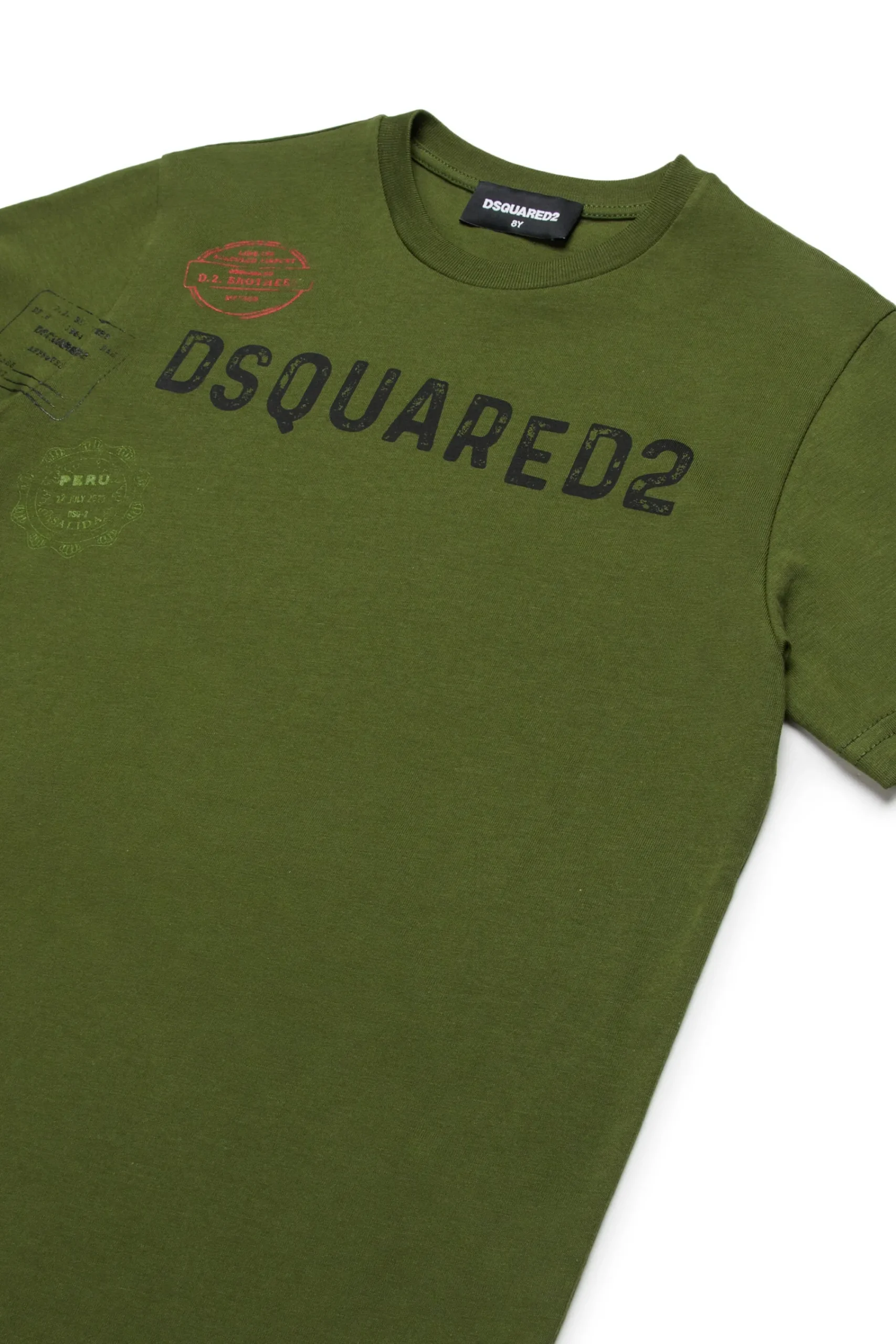 T-Shirts | Logomania>DSQUARED2 T-shirt with Passport graphics dark olive green