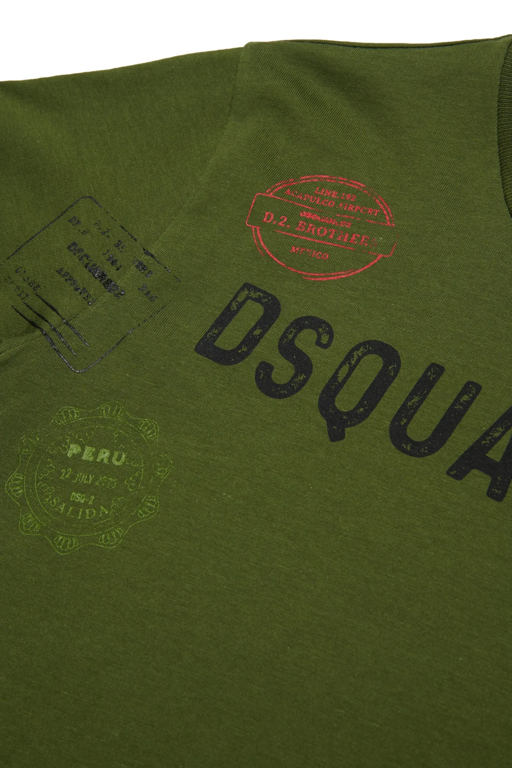T-Shirts | Logomania>DSQUARED2 T-shirt with Passport graphics dark olive green