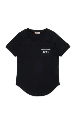 T-Shirts>N°21 T-shirt with rounded bottom black