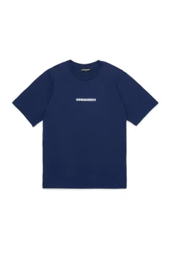T-Shirts | Activewear>DSQUARED2 T-shirt with rubber effect logo dark blue
