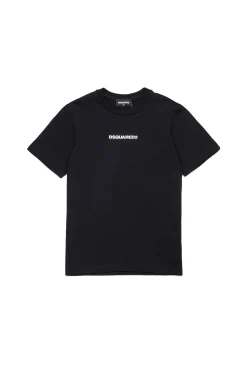 T-Shirts | Activewear>DSQUARED2 T-shirt with rubber effect logo black
