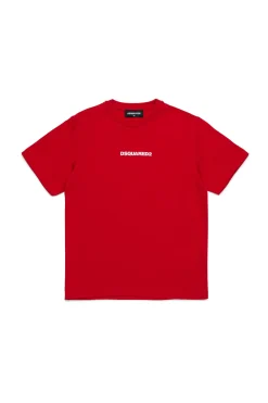T-Shirts | Activewear>DSQUARED2 T-shirt with rubber effect logo tango red