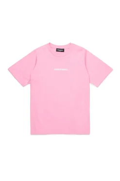 T-Shirts | Activewear>DSQUARED2 T-shirt with rubber effect logo minnie pink