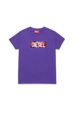 T-Shirts>DIESEL T-shirt with sequin logo violet
