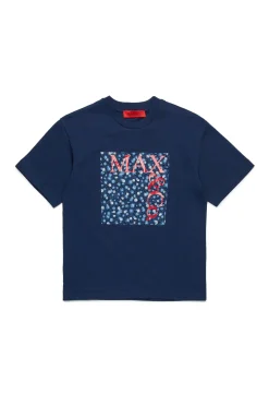 T-Shirts | Logomania>MAX&Co. T-shirt with solid floral square bluette