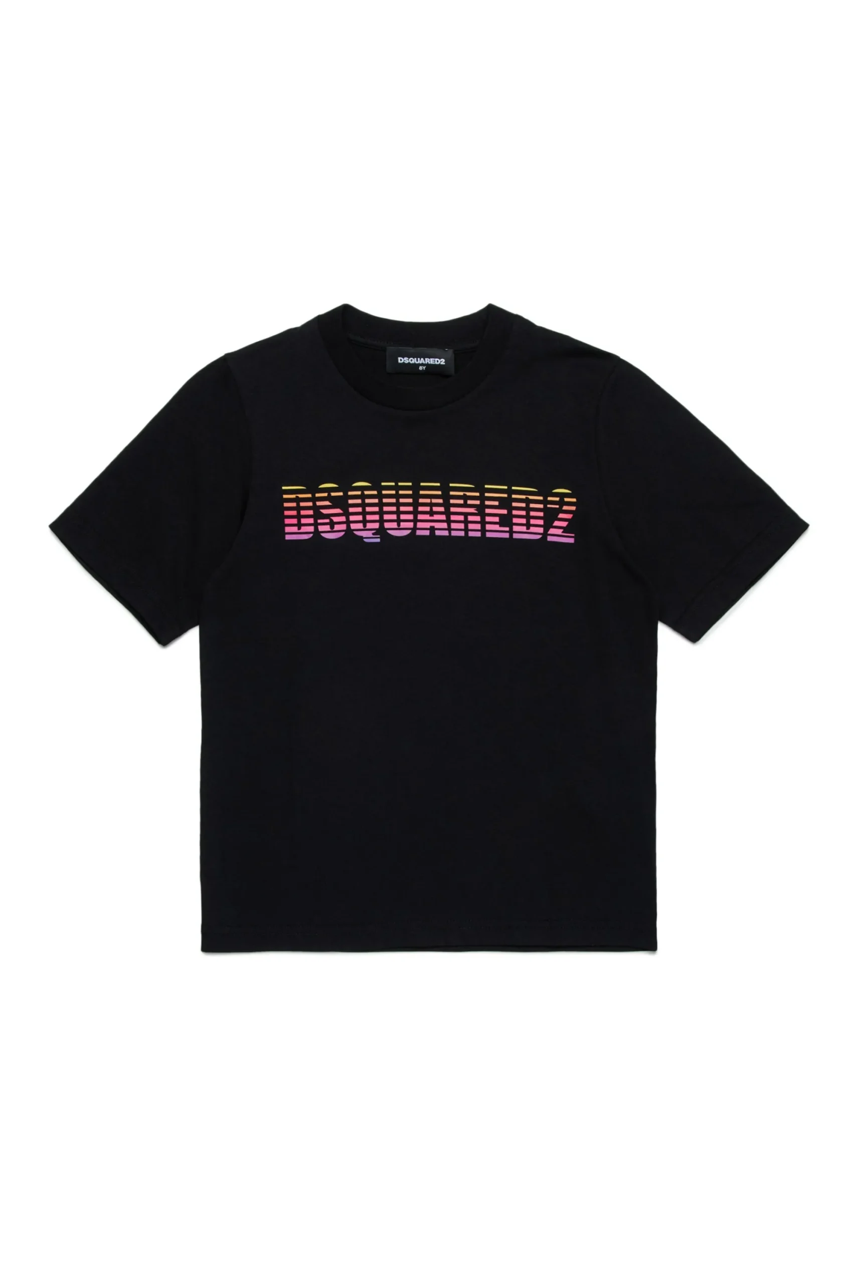 T-Shirts | Logomania>DSQUARED2 T-shirt with striped and shaded logo black