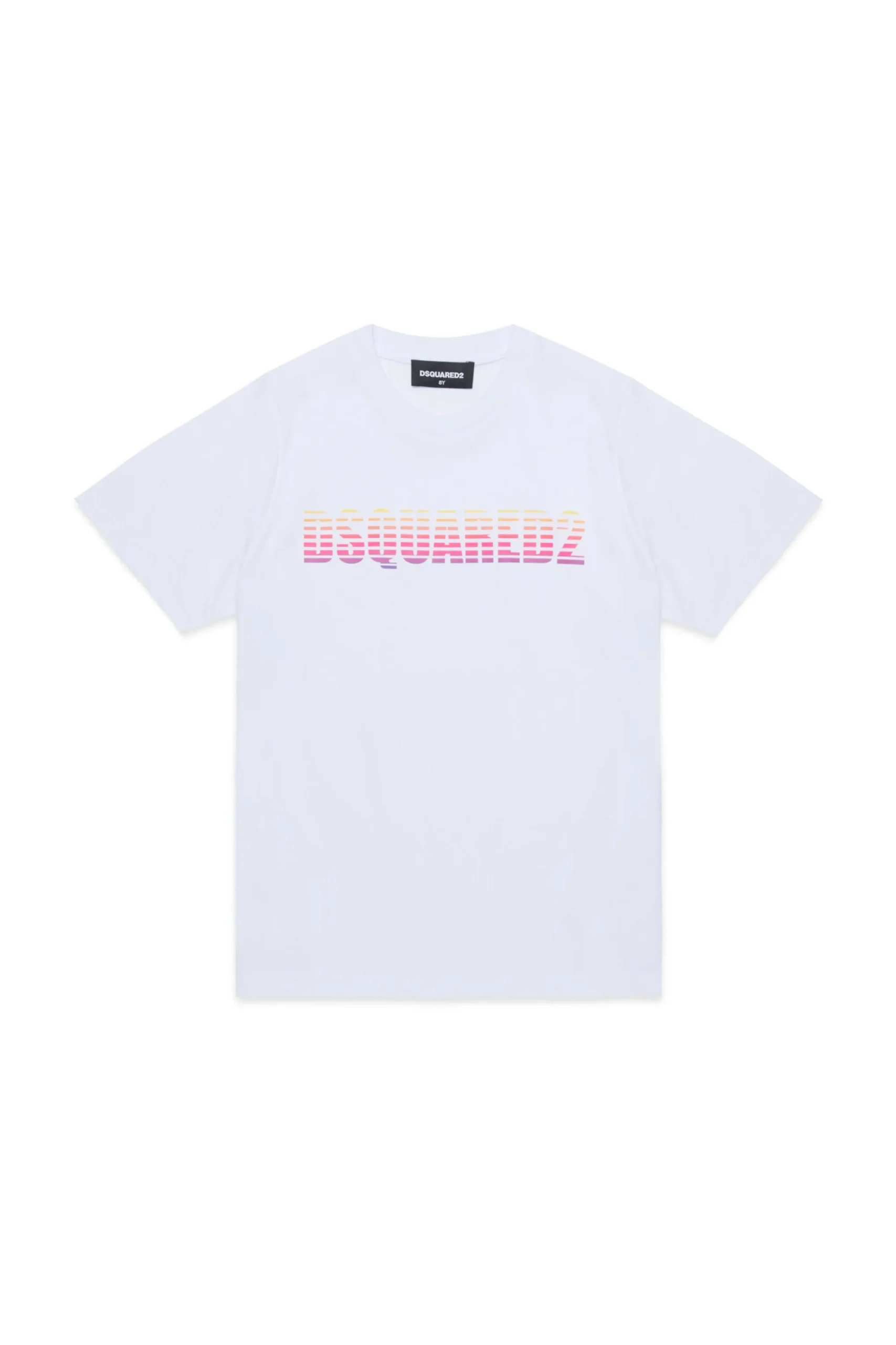 T-Shirts | Logomania>DSQUARED2 T-shirt with striped and shaded logo white