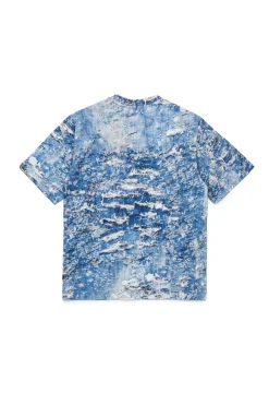 T-Shirts>DIESEL T-shirt with torn denim effect print blue denim