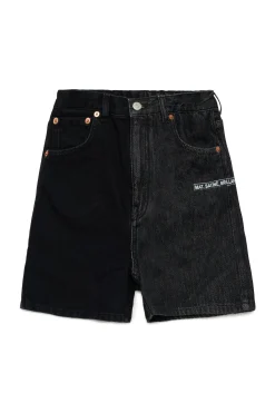 Shorts | Denim-Mania>MM6 MAISON MARGIELA Two-tone denim shorts with lettering Denim Black