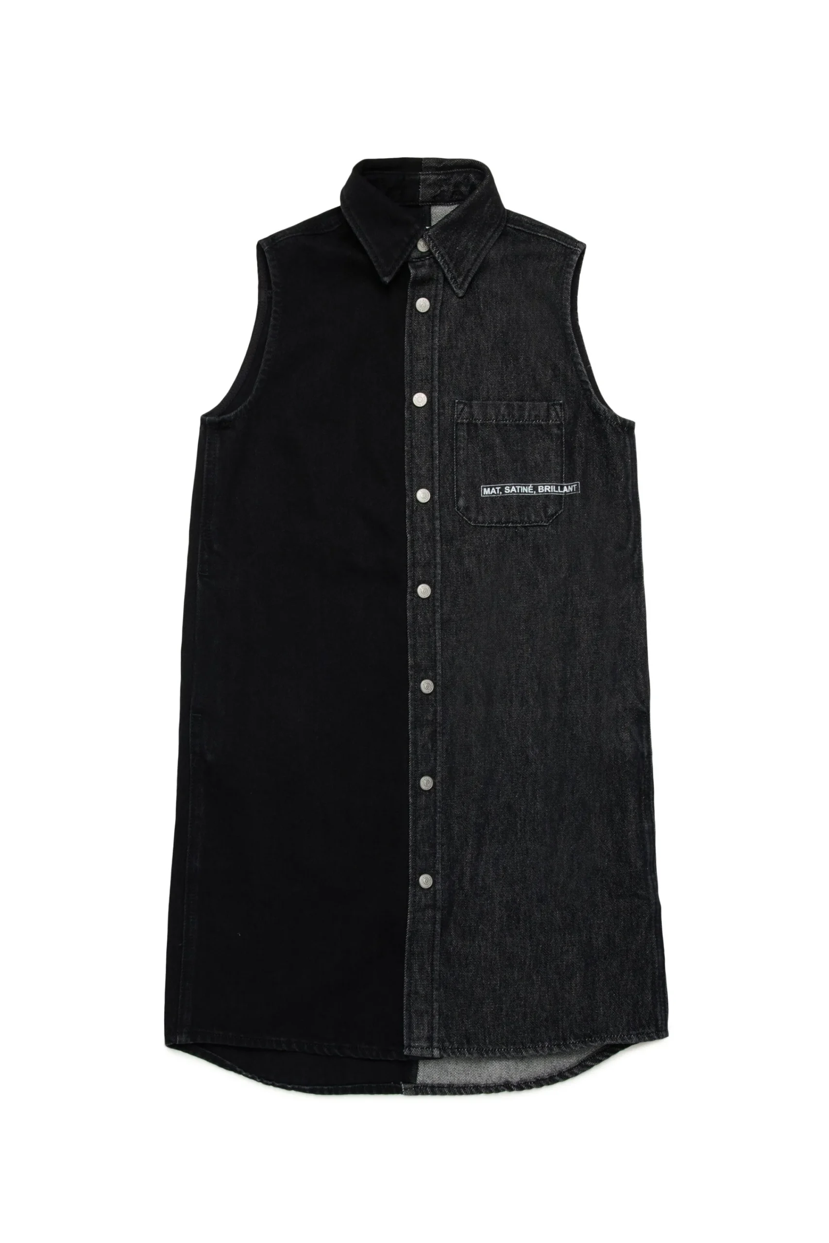 Dresses | Denim-Mania>MM6 MAISON MARGIELA Two-tone denim sleeveless dress with lettering Denim Black