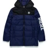 Jackets And Padded Jackets | Jackets And Padded Jackets>DIESEL Two-tone padded jacket with logo blue peacoat
