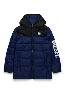 Jackets And Padded Jackets | Jackets And Padded Jackets>DIESEL Two-tone padded jacket with logo blue peacoat
